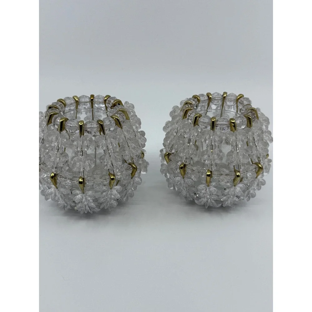 2 Safety Pin Beaded Candle Holders‎ Vintage Handmade 3.5